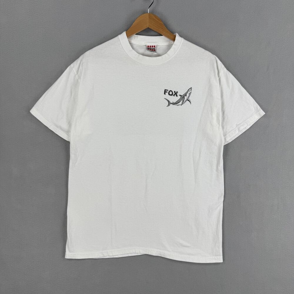 DIVE-44 Shirt Mens Large White Shark Ocean Graphic Rodney Fox Tee Made USA